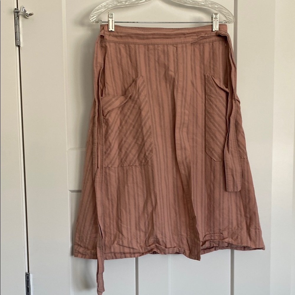 Rebecca Taylor Striped Midi Skirt in Dusty Pink Linen/Cotton